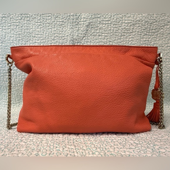 🖤 Vince Camuto Rehabber Bag Coral-Orange Pebbled Leather Turn-Lock Shoulder Bag - Picture 7 of 16